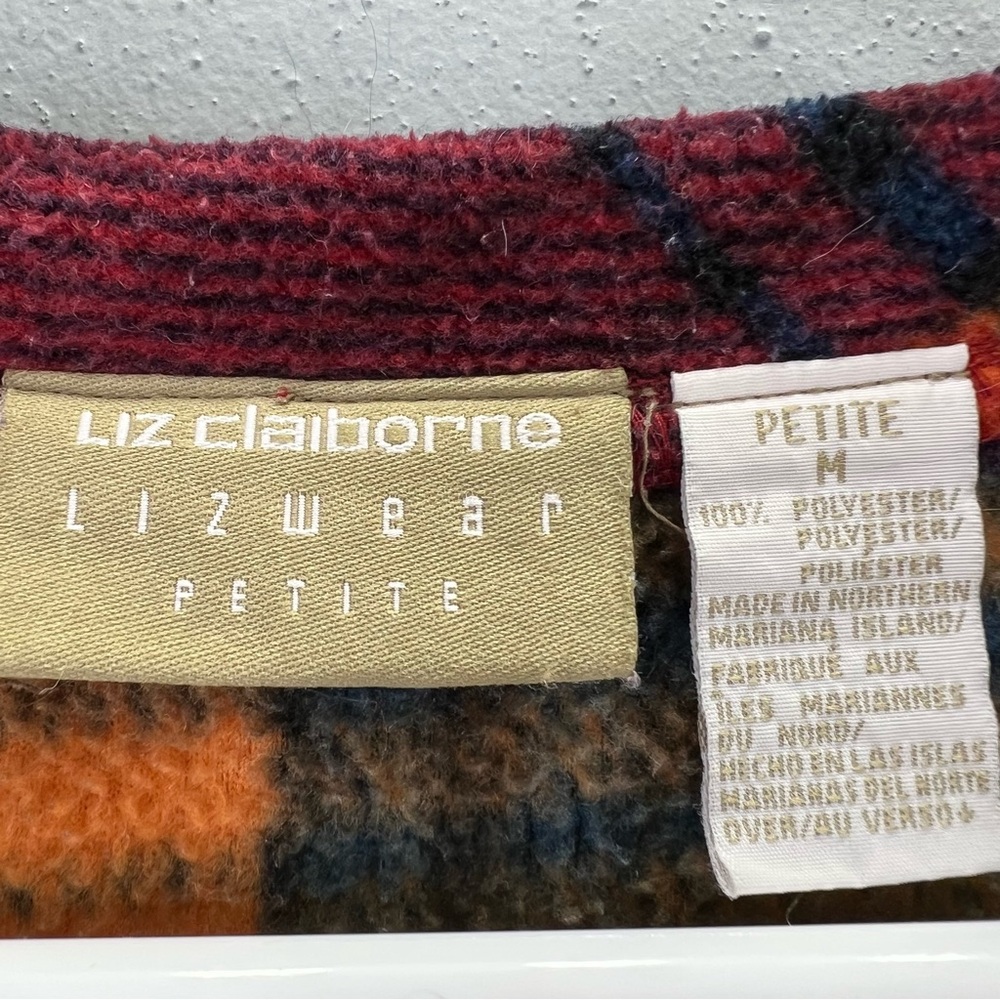 Liz Claiborne Lizwear Pullover Sweater Petite M Autumn Fall Cozy Cabin Plaid - Picture 5 of 5